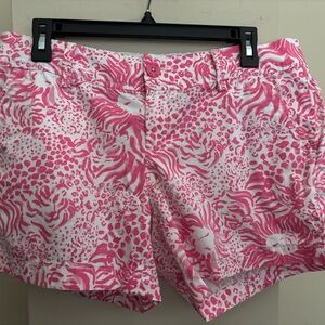 Lilly Pulitzer Pink and White Bermuda Shorts with Floral Pattern